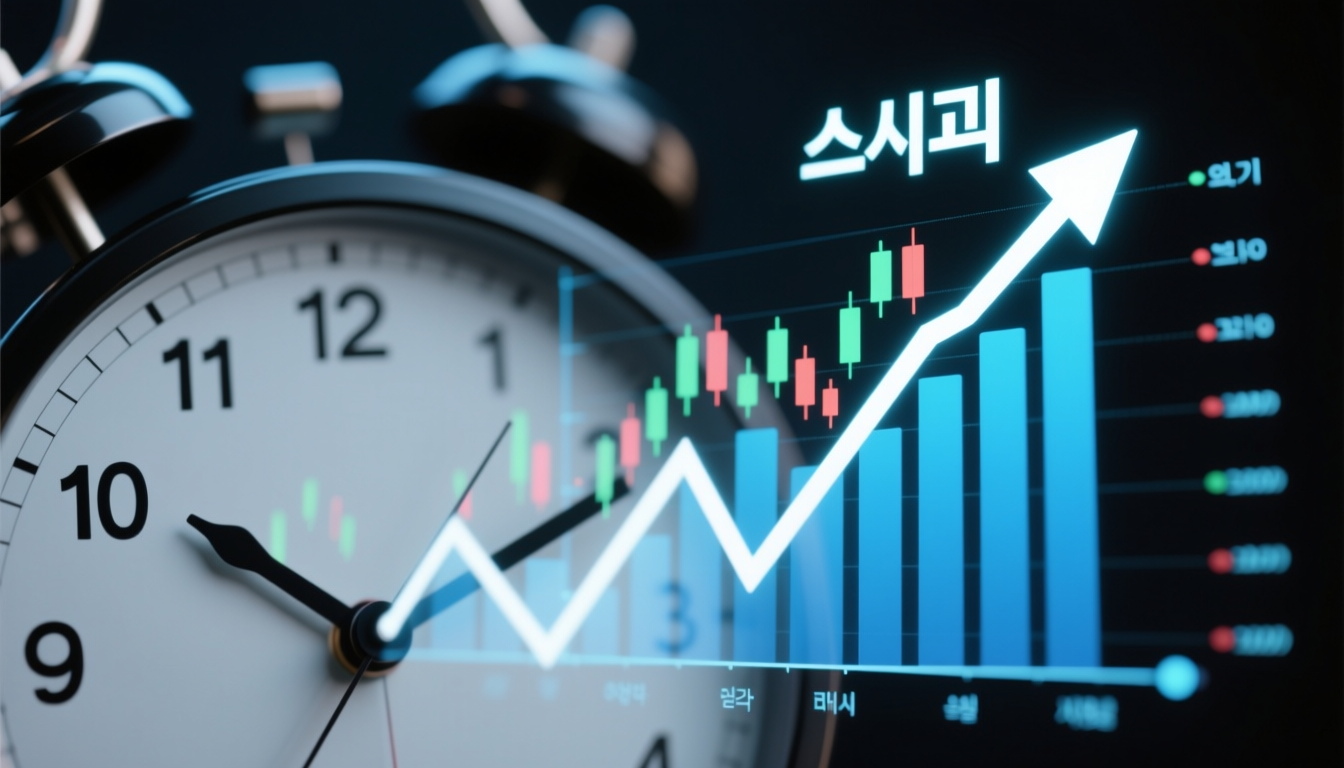 코스피 지수의 빠른 상승과 시간의 흐름을 나타내는 이미지